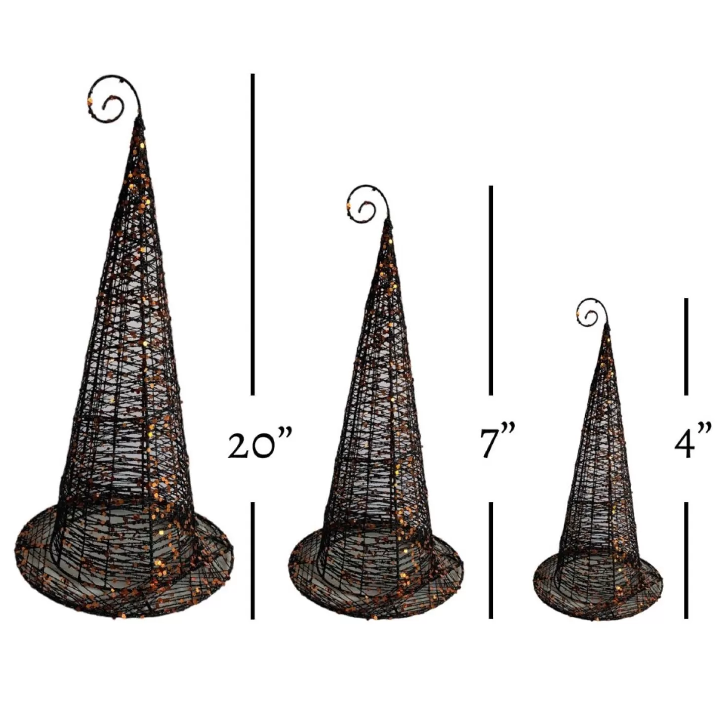 Halloween Decor>Roger's Gardens Black Wired Witches Hat With Glitter - 11" Tall To 20"Tall