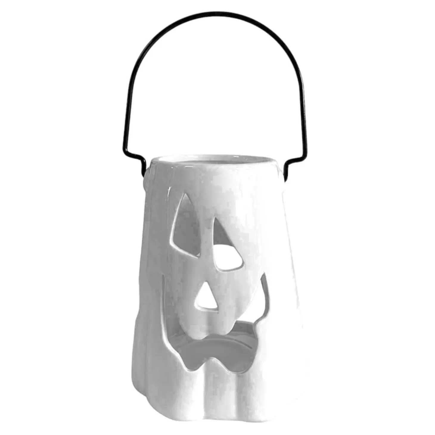 Halloween Decor>Roger's Gardens Ceramic Ghost Lantern With Candle - 6.5" Tall