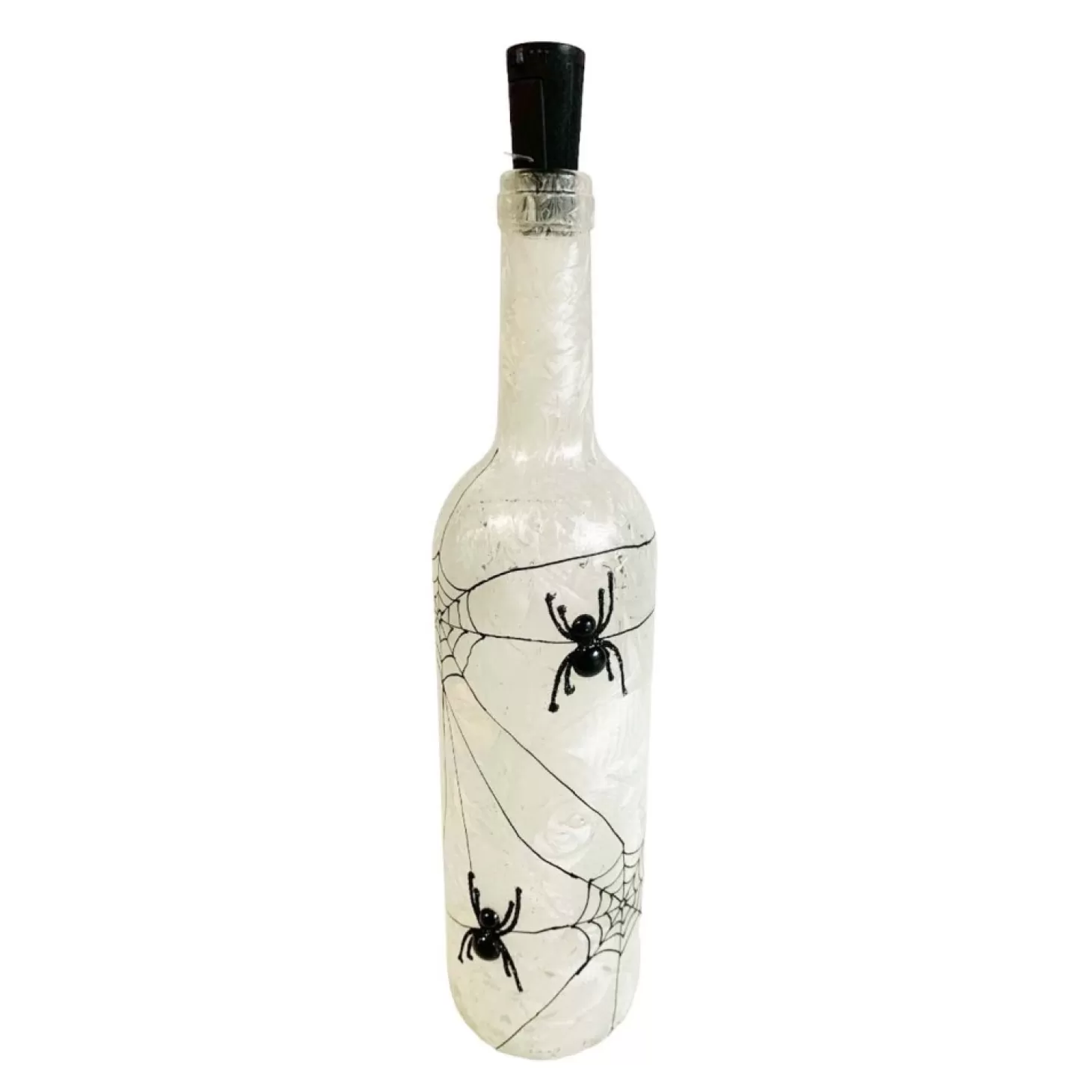 Halloween Decor>Roger's Gardens Ivory Spider Bottle With Glowing White Lights - 13" Tall