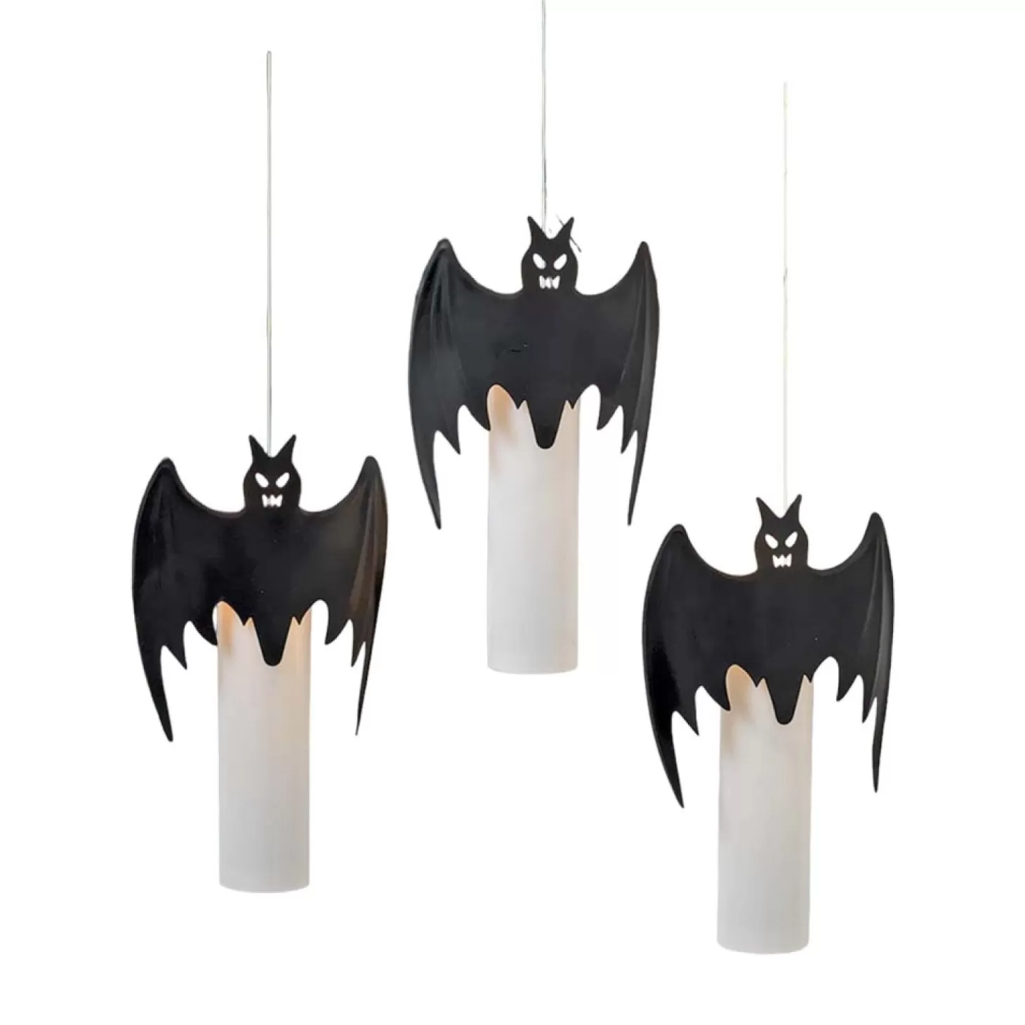 Halloween Decor>Roger's Gardens Nightwing Illuminations: Hanging Bat Candle Lights - 10" Tall - Set Of 3