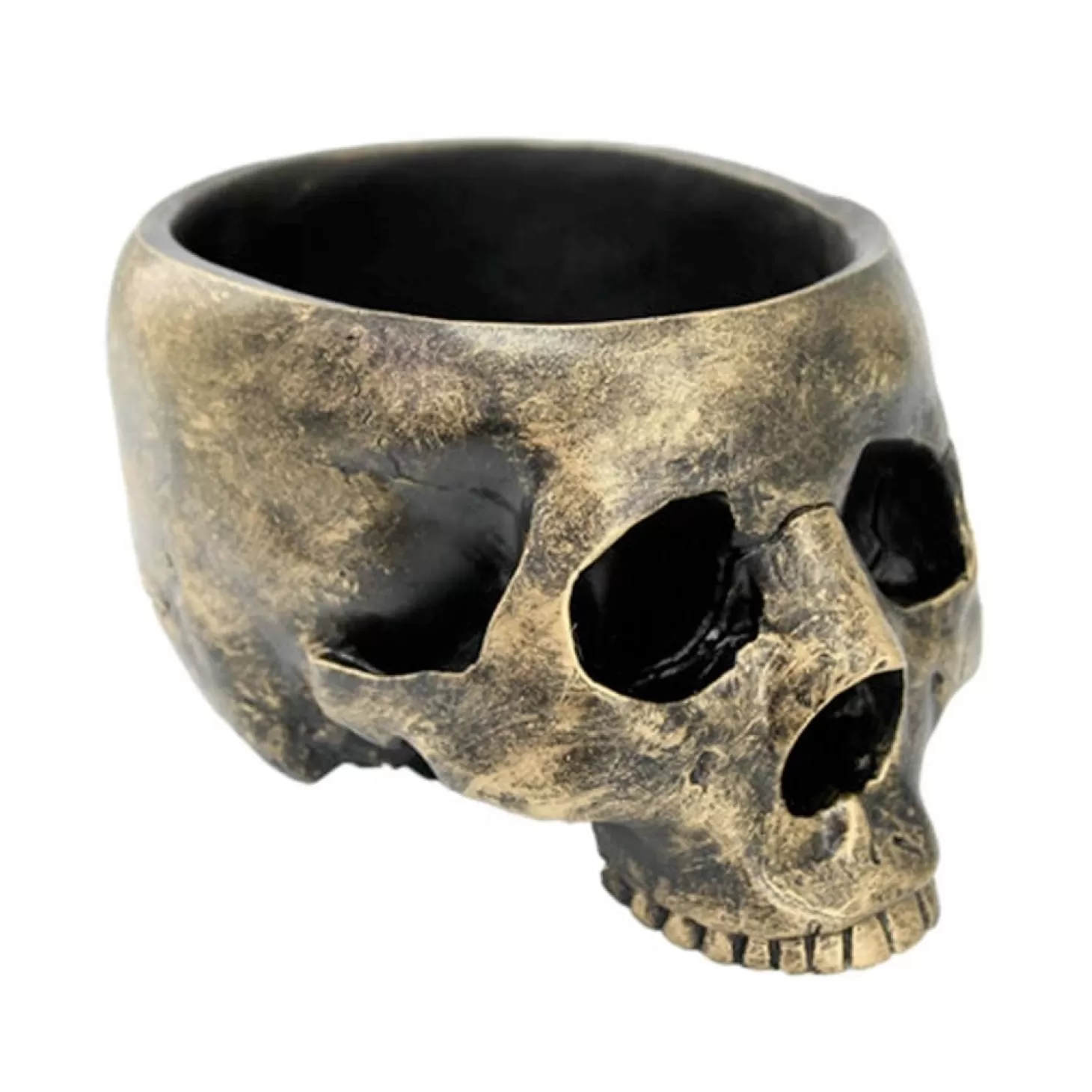 Halloween Decor>Roger's Gardens Rustic Brass Colored Skull Planter - 4" Tall