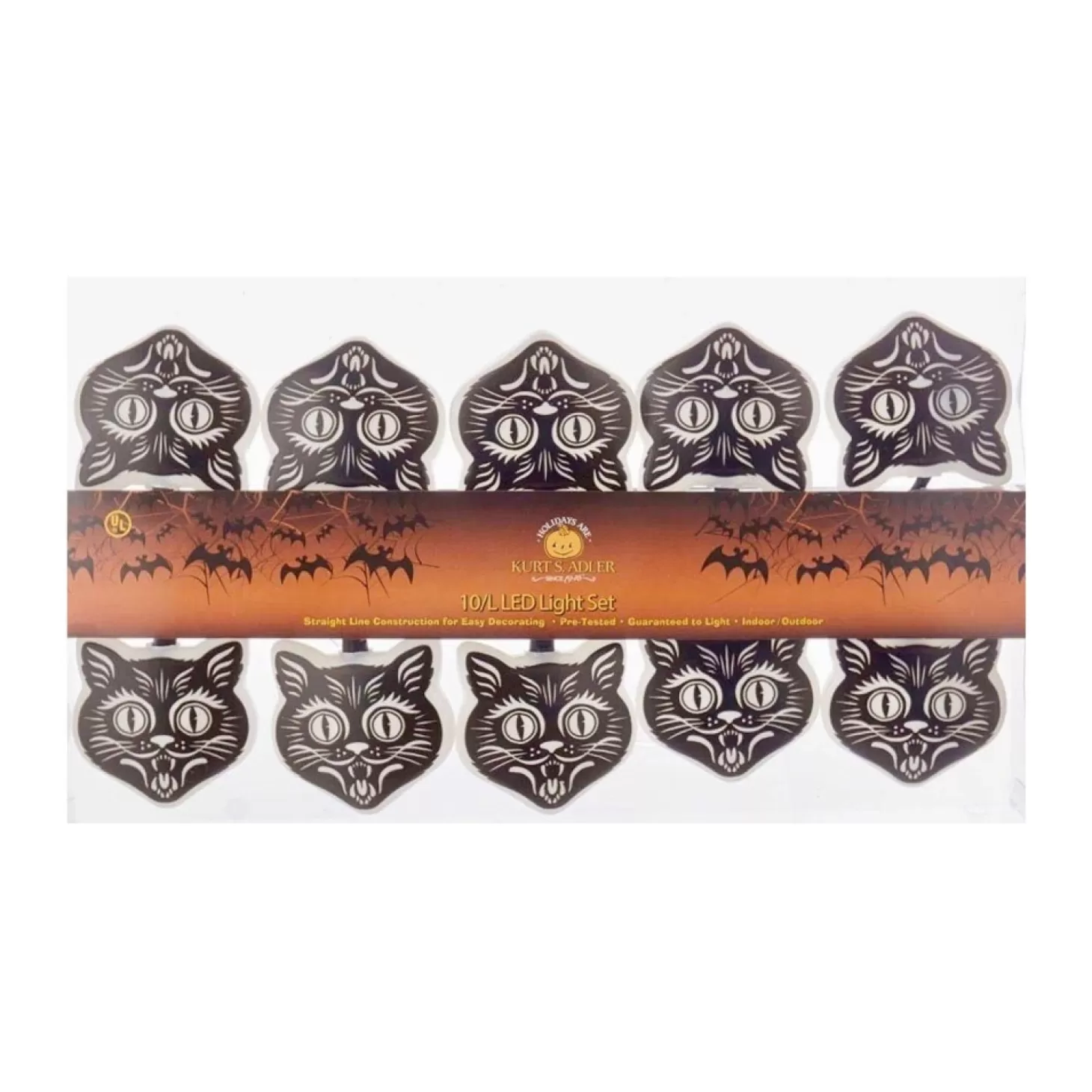 Halloween Decor>Roger's Gardens Scary Black Cats Lights - String Of 10 Lights - 2.5" Tall