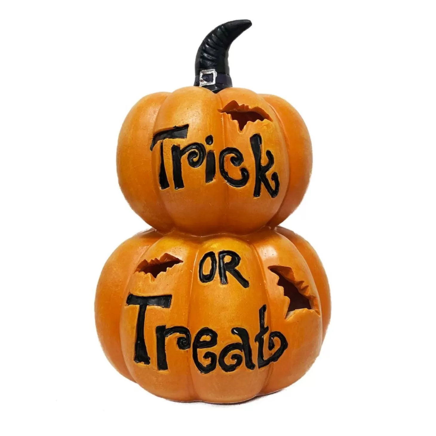 Halloween Decor>Roger's Gardens Trick Or Treat Stacked Pumpkins With Glowing Light - 10" Tall