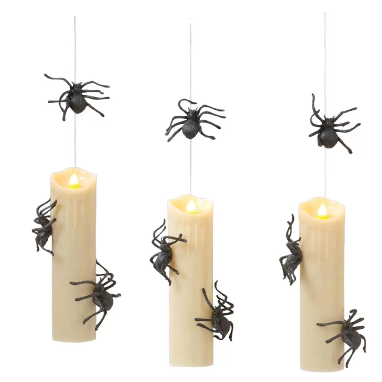 Halloween Decor>Roger's Gardens Web Of Shadows: Hanging Spider Candle Lights - 8" Tall - Set Of 3