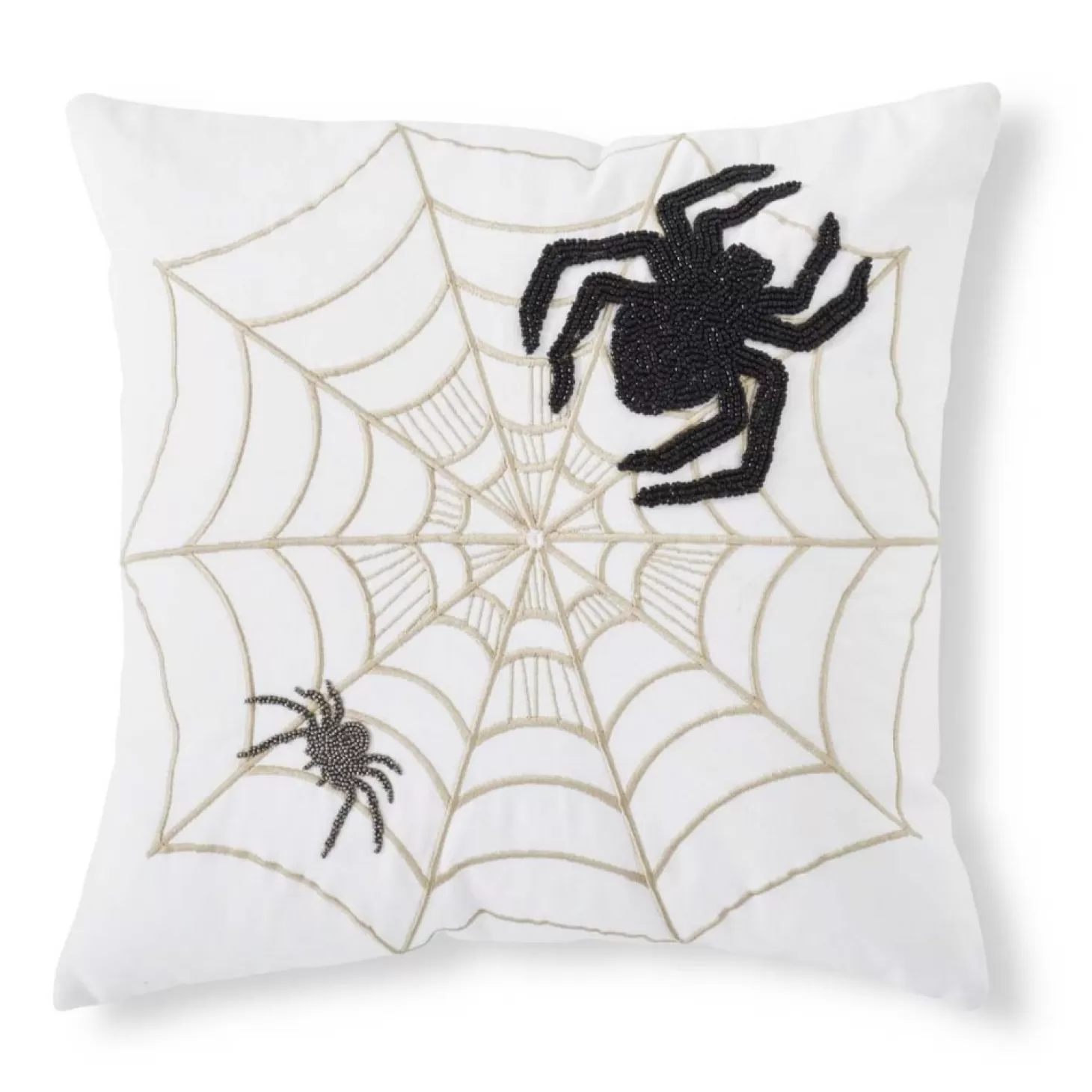 Halloween Decor>Roger's Gardens White Halloween Pillow With Embroidered Spiders & Web - 18" X 18"
